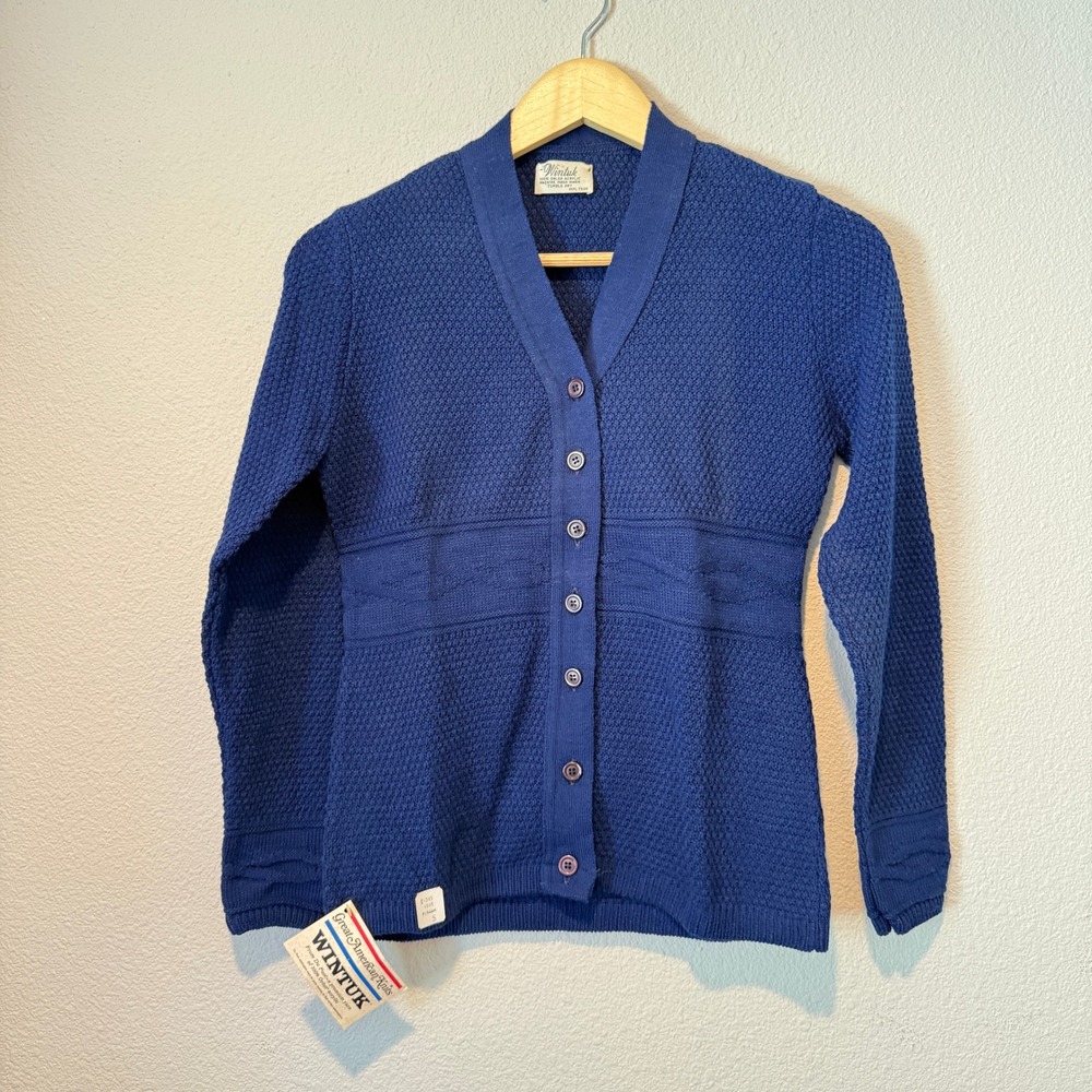 Vintage Great American Knits Wintuk Blue Textured Cardigan Sweater NWT Small